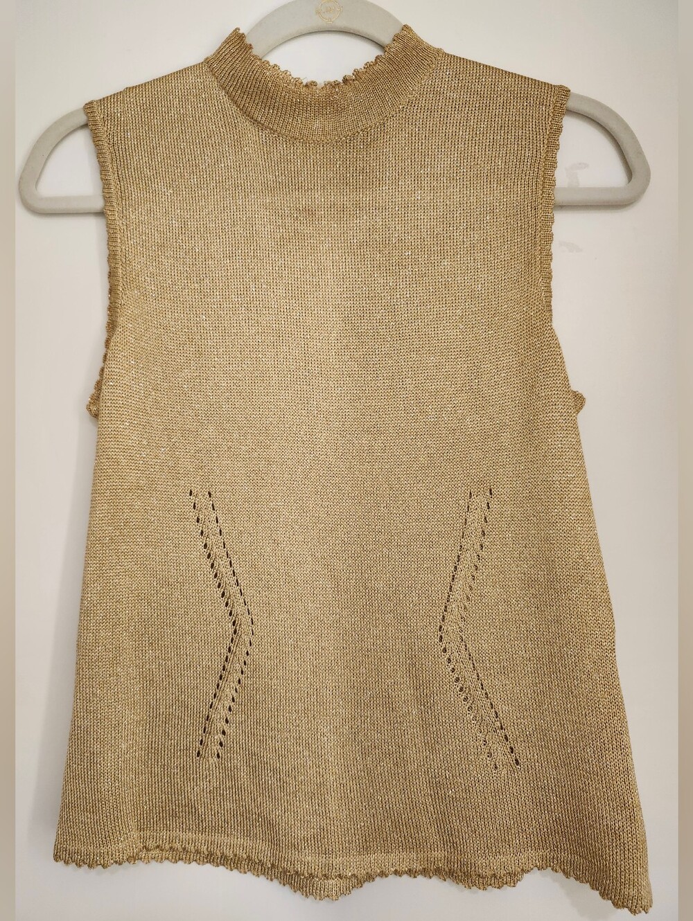 Vintage St. John Basics Metallic Shimmer Gold Knit Sleeveless Shell Tank Top